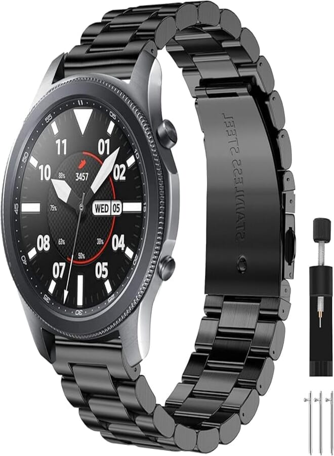 CAVN 22mm 20mm Strap Compatible with Samsung Galaxy Watch 3/ Galaxy Watch/Huawei GT 2, Stainless Steel Replacement Strap Adjustable Band Metal Strap for Galaxy Watch 3